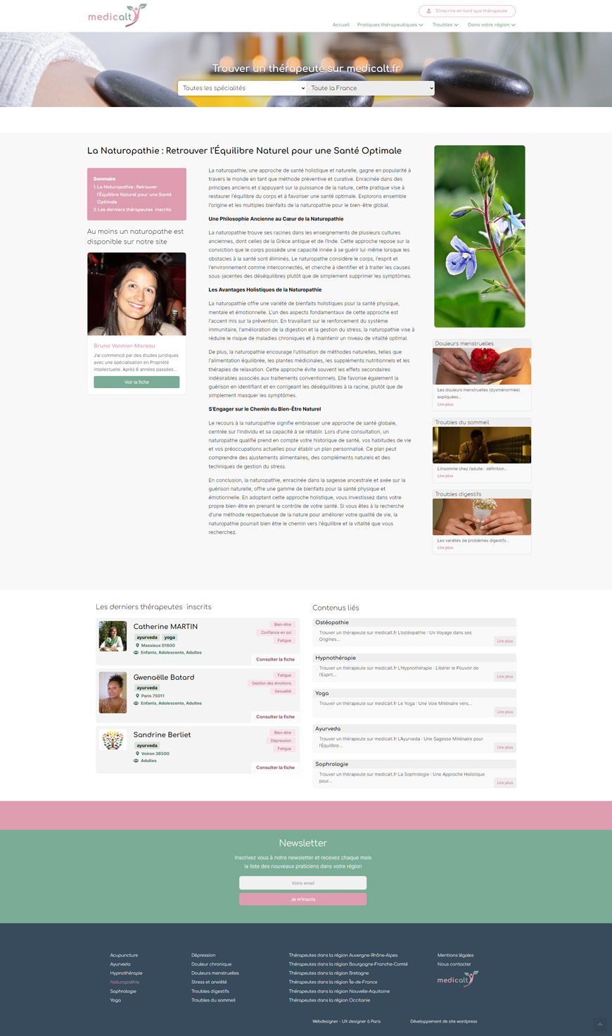 Conception site internet - Webdesigner freelance pour medicalt - un annuaire en ligne des ùédecins alternatifs